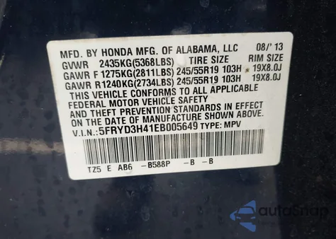 2014 Acura Mdx Technology Package from USA, damaged, VIN 5FRYD3H41EB005649